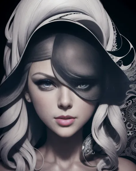 (Taylor Swift: Nicole Kidman)  handsome charming robber, carved from dark smoke, dressed like a robber in black, round colored smoke, waves of shadows at night, abstract skull decoration, soft colors, flat 4d street art in the style of Adrian Gini, Esao An...