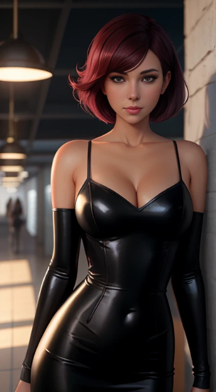 Beautiful woman, sedutor, Olhos Sexy, vestido vermelho, testa para mostrar, Rainha, cabelo rosa, delicado, jovem, short hair, corpo inteiro, de League of Legends, trending in artstation, por RHADS, Andreas Rocha, Ross, Makoto Shinkai, Laurie Greasley, Lois...