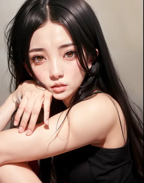 there  a woman with long black hair posing for a picture, ulzzang, beautiful south korean woman, korean girl, cruel korean goth girl, popular south korean makeup, gorgeous young korean woman, jaeyeon nam, heonhwa choe, popular korean makeup, beautiful youn...