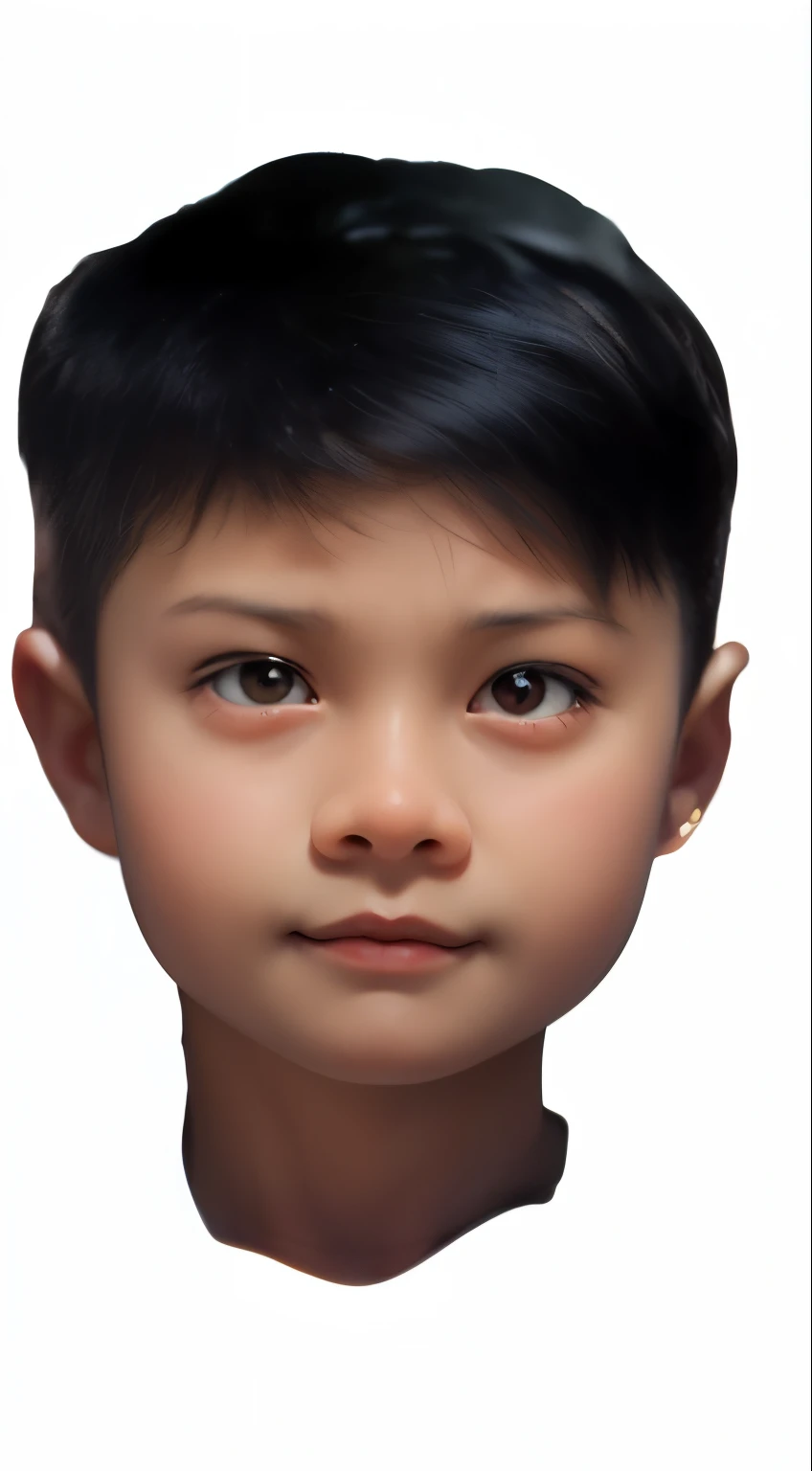 a close up of a child with a black shirt and a black shirt, south east asian with round face, detailed face of a asian boy, realistically rendered face, young cute face, realistic studio portrait, detailed face of a asian girl, beautiful realistic face, ve...