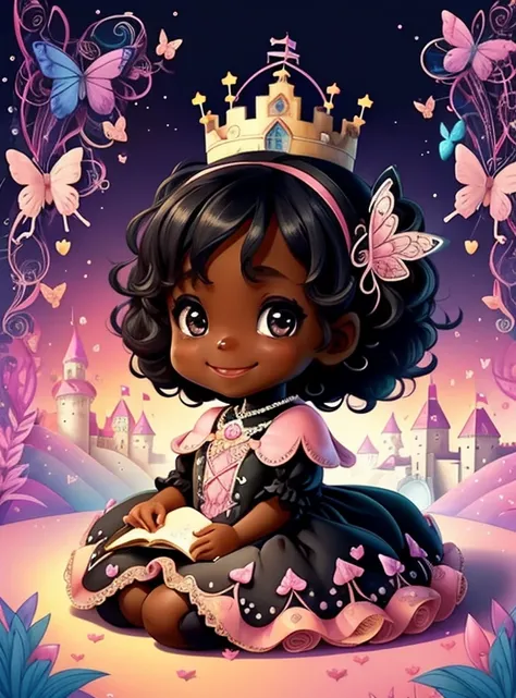 (cute black baby girl smiling with a pink princess dress, butterflies and a castle), Munchkin ,Geometric multidimensional wall portrait, livro de arte, Tchibi,
Yang08k, Beautiful, Colouring,
Obras, of the highest quality, best quality, Arte Oficial, Beauti...