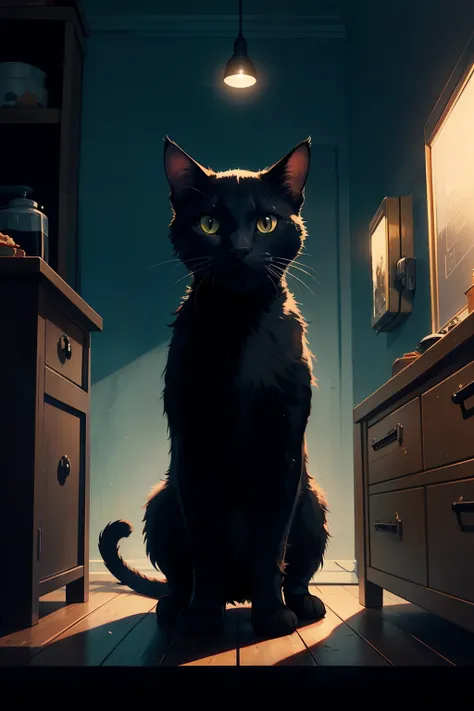 black cat (cinematic composition), (pixar style