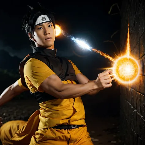 Naruto Uzumaki giving a Kamehameha no Goku with Rasengan na mão