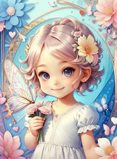 (cute cupid smiling with flowers and butterflies), Munchkin ,Geometric multidimensional wall portrait, livro de arte, Tchibi,
Yang08k, Beautiful, Colouring,
Obras, of the highest quality, best quality, Arte Oficial, Beautiful and Aesthetic,