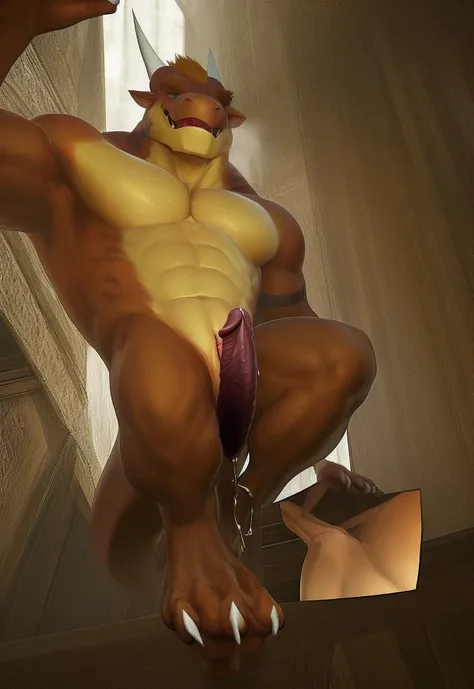 nj5furry, sweat drops, photography, (presenting:1.1025), (hand on pecs:1.1025), grabbing, (low-angle view:1.1025), , ultra realism shading, (dragon:1.05), delga, kemono, nude, suggestive, (rembrandt:1.1025), muscular, abs, (leaking liquid:1.1025), ((animal...