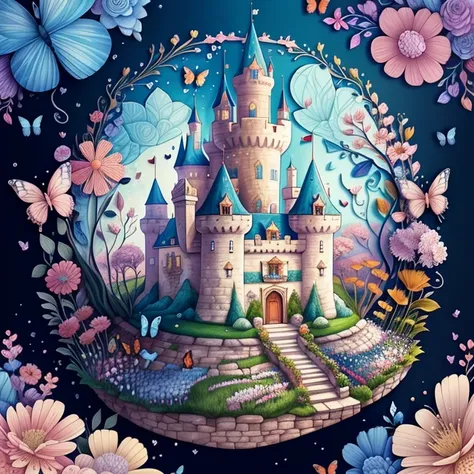 (cute castle with flowers and butterflies), Munchkin ,Geometric multidimensional wall portrait, livro de arte, Tchibi,
Yang08k, Beautiful, Colouring,
Obras, of the highest quality, best quality, Arte Oficial, Beautiful and Aesthetic,