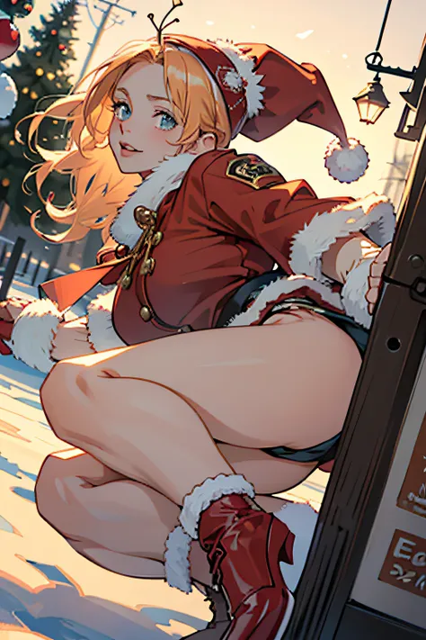 "cute girl santa claus, Red shoes, Illustrations, Ultra-detailed, hightquality (Best Quality, 4K, 8K, hight resolution, masutepiece:1.2), Portrait, Vivid colors, Warm tones, Realistic (Photorealsitic:1.37), Festive atmosphere, jingle bell, Yuki, Cozy winte...