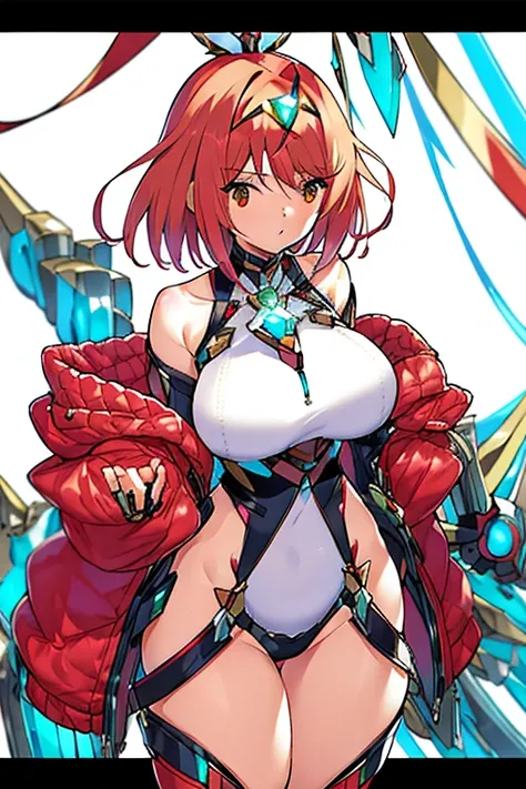 ​masterpiece, top-quality, 1girl in, pyra(Xenoblade), 1girl in, s Armor, bangss, breastsout, Akame, Mouth closed, 耳环, Eye lashes, Floating hair, Framed chest, Pedras preciosas, gloves, hair adornments, head piece, jewely,, Lean, , , the pose, Red-haired, M...