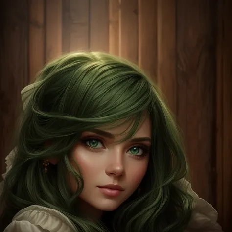 there a woman with long hair and green eyes posing for a photo, Pintura realista de chica linda, Al estilo de WLOP, Adorable pintura digital, highly detailed character, gorgeous digital painting, Retrato detallado del personaje, Arte digital realista 4K, A...