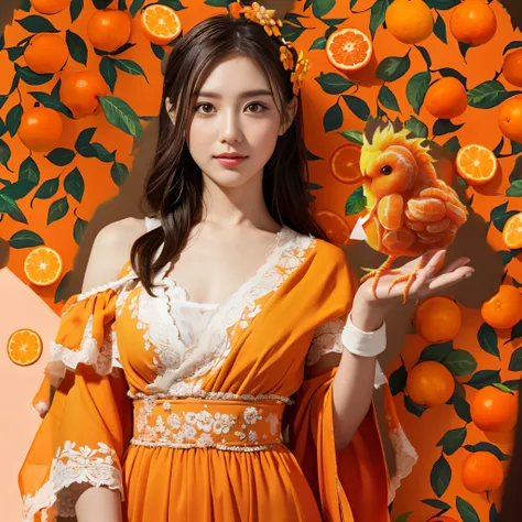 fruit orange pattern background、orange floating in the air、mikan、top-quality