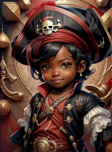 (cute black baby boy pirate smiling with sword and treasure trunk) stylized identical to 1940 |)), acolchoamento ,multidimensional geometric wall PORTRAIT, arte, Chibi,
Yang016K, lindo,(( cor vermelha predominante, rosa e branco))
Primary works, qualidade ...