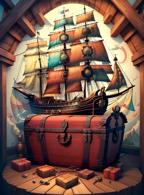 (cute pirate ship with treasure trunk and parrot) stylized identical to 1940 |)), acolchoamento ,multidimensional geometric wall PORTRAIT, arte, Chibi,
Yang016K, lindo,(( cor vermelha predominante, rosa e branco))
Primary works, qualidade superior, melhor ...