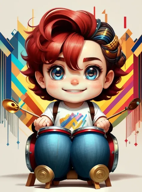 (cute baby boy smiling with jeans playing drums) stylized identical to 1940 |)), acolchoamento ,multidimensional geometric wall PORTRAIT, arte, Chibi,
Yang016K, lindo,(( cor vermelha predominante, rosa e branco))
Primary works, qualidade superior, melhor q...