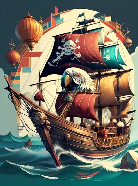 (cute pirate ship with treasure box and parrot) stylized identical to 1940 |)), acolchoamento ,multidimensional geometric wall PORTRAIT, arte, Chibi,
Yang016K, lindo,(( cor vermelha predominante, rosa e branco))
Primary works, qualidade superior, melhor qu...