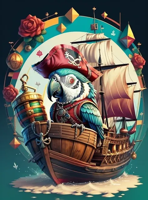 (cute pirate ship with treasure box and parrot) stylized identical to 1940 |)), acolchoamento ,multidimensional geometric wall PORTRAIT, arte, Chibi,
Yang016K, lindo,(( cor vermelha predominante, rosa e branco))
Primary works, qualidade superior, melhor qu...