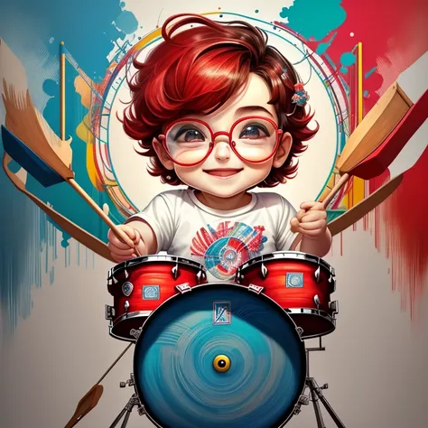 (cute baby boy smiling with jeans, glasses playing drums) stylized identical to 1940 |)), acolchoamento ,multidimensional geometric wall PORTRAIT, arte, Chibi,
Yang016K, lindo,(( cor vermelha predominante, rosa e branco))
Primary works, qualidade superior,...