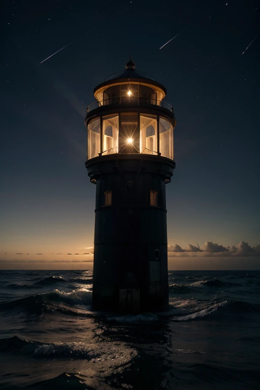 background of a vast universe at night,um farol e um navio, farol na terra, navio no mar.