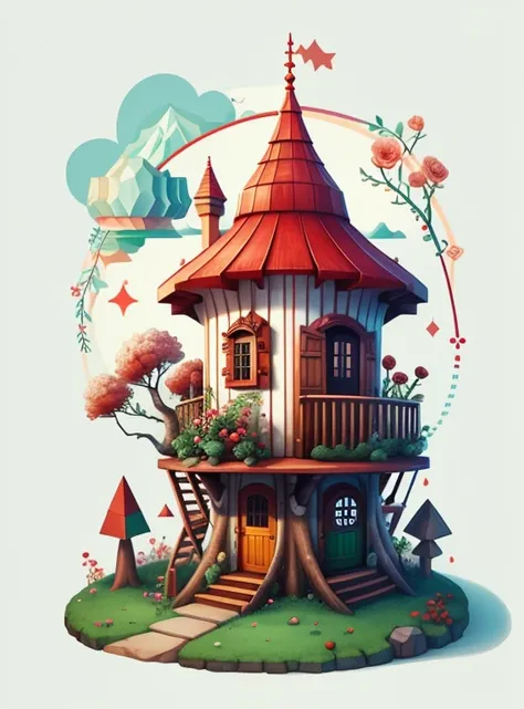 (cute gnome smiling with flowers and a tree house) stylized identical to 1940 |)), acolchoamento ,multidimensional geometric wall PORTRAIT, arte, Chibi,
Yang016K, lindo,(( cor vermelha predominante, rosa e branco))
Primary works, qualidade superior, melhor...