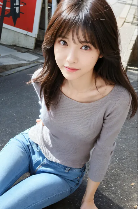 (High reality photograph, high resolusion, detailed face, detailed eyes, various angle) Japanese lady, 40 years old, cute face, skinny figure, very skinny waist, various hair style, tight knit, standing in a various place, full-body photo