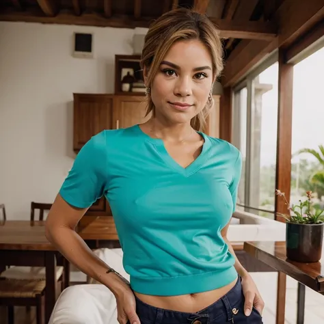 Cat cora com 10 anos de idade muito bonita e vestida com uma bermuda e uma linda blusa