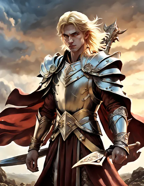 dark fantasy art, dnd art, dark RPG art, wide shot, dirty hero, (masterpiece:1.3), full body, intense details, highly detailed, photorealistic, best quality, highres, portrait of 1(male: 1.4) half elf (fantasy art, Masterpiece, best quality: pale skin, (di...