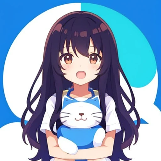 coloredic0n icon, ik1, 1girl, neko girl, ((centered)), ((anime)) , holding stuffed animal, open mouth, happy, icon