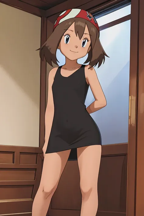 masutepiece, best quality, hight resolution, indoor, 1 girl, solo, may (a pokémon), (((brown hair))), bare shoulders, bare arms,...