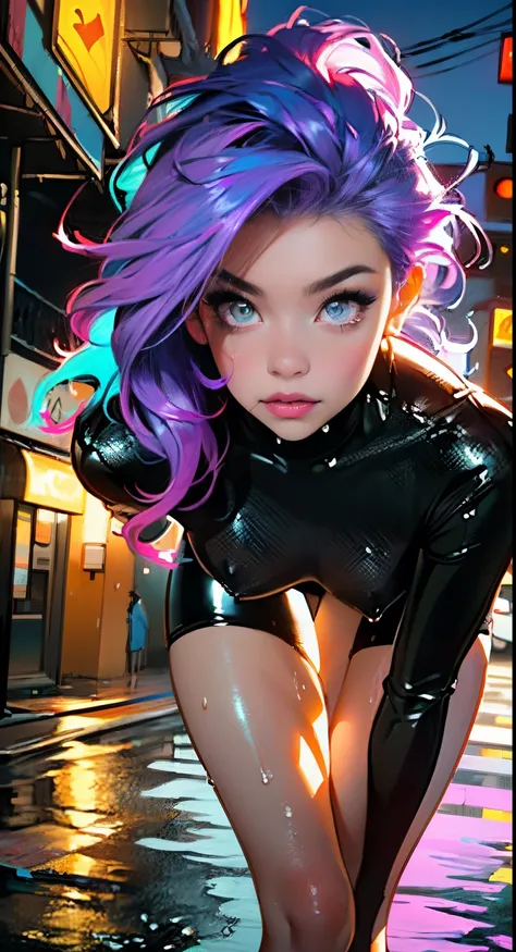 cute cartoon girl,(((1girl))),((extremely cute cartoon girl with liquid paint hair)), (((very long hair,absurdly long hair,hair down to the waist,liquid paint hair:1.1,neon purple hair|neon pink hair|neon blue hair|neon aqua hair|purple hair|fuchsia hair|f...