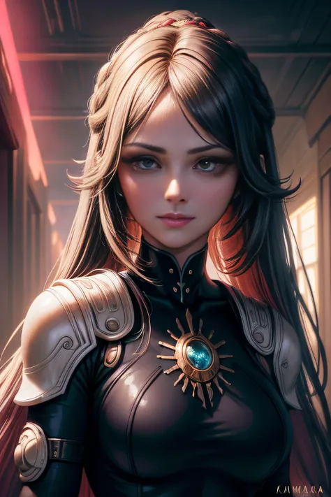 Obra maestra, La mejor calidad, hermoso cabello detallado cara detallada, Rostro femenino perfecto, (feliz:1.2), cyberskull mask, (Primer plano de Potrait:1.2), Enfoque facial, una hermosa y linda mujer warframe y cabello negro brillante, red neon lighting...