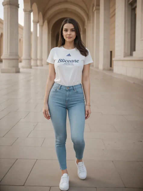 24 year old girl, long legs, full body view, distance to viewer, 8k resolution, very cute, normal tits, detalles, lighting slr, natural jawline, photorealistic, realistic, photorealistic, LanaRhoades, a Napoli, in un museo, di spalle, t-shirt marrone, pant...