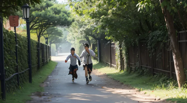 side shot：Xiao Zhu and I went crazy，Running around the village，shout three words：Huang Renxian。
Description of the screen：I ran wildly with the little pig，Wandering casually on country roads。
Characters wear：Xiao Zhu and I were wearing tattered clothes，Loo...