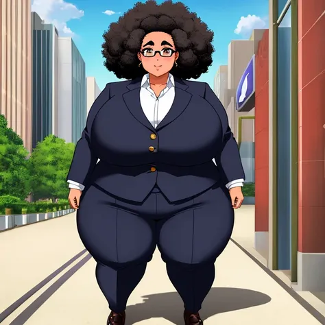 eye glass、afro、thick eyebrows、forehead、bbw、fatness、huge tit、Big ass、Business suits、blacks、Full body view