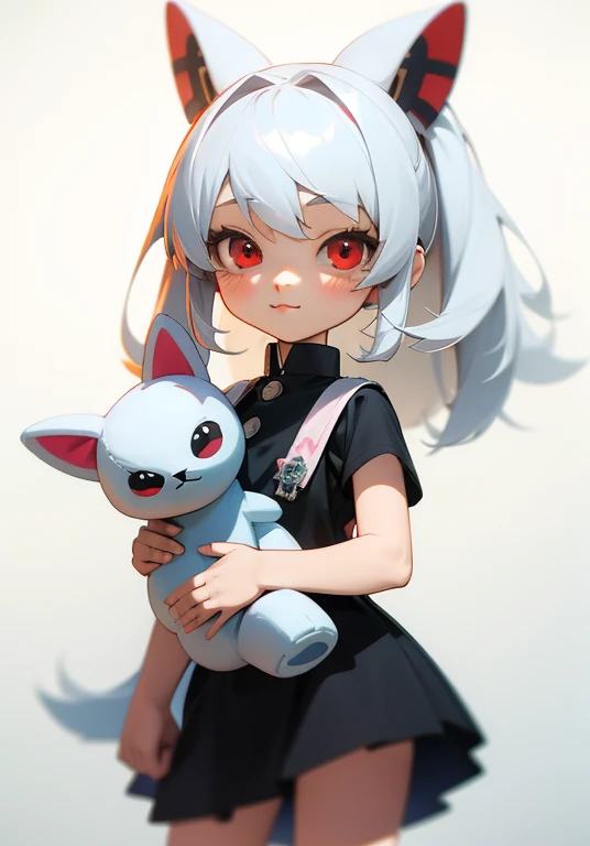 anime girl with white hair and red eyes holding a wolf plush, in anime style, in an anime style, hikari, mihoyo art style, cute anime style, my dress up darling anime, chibi, kawaii shirt and diapers, cute anime girl, mikudayo, anime styled 3d, anime style...