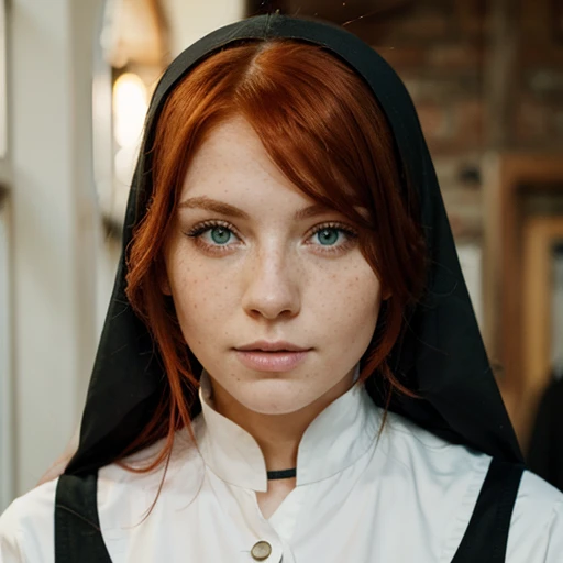 Nun, Red hair, green eyes, freckles