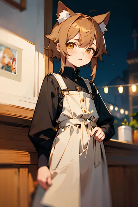 [[Cute brown haired boy in cafe]]，Wearing cat ears, from the night of the ark, Shota with cat ears, Anime cute art style, cute anime catgirl, Popular topics on artstation pixiv, From the maiden front, anime cat shota, Shota with cat earrown long sleeve jac...