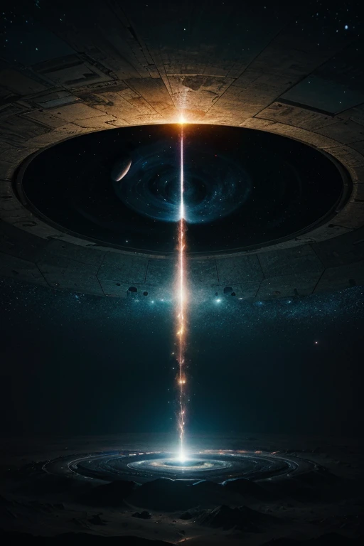 (best quality,4k,8k,highres,masterpiece:1.2),ultra-detailed,(realistic,photorealistic,photo-realistic:1.37),space ship emerging from a wormhole in deep space,interstellar spacecraft,glowing blue warp tunnel,cosmic whirlpool,stars and galaxies,awe-inspiring...