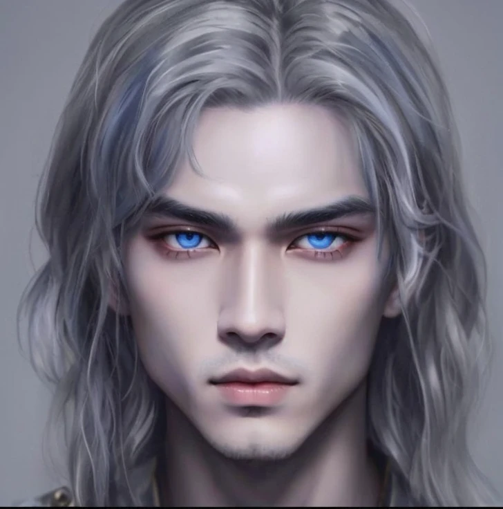 Close-up of an Asian man with long hair and blue eyes, fantasy male portrait, Chico guapo, Cara puntiaguda y ojos azules, Stunning fantasy portrait, beautiful androgynous prince, Tiene pelos blancos brillantes, attractive androgynous humanoid, Guapo drow, ...