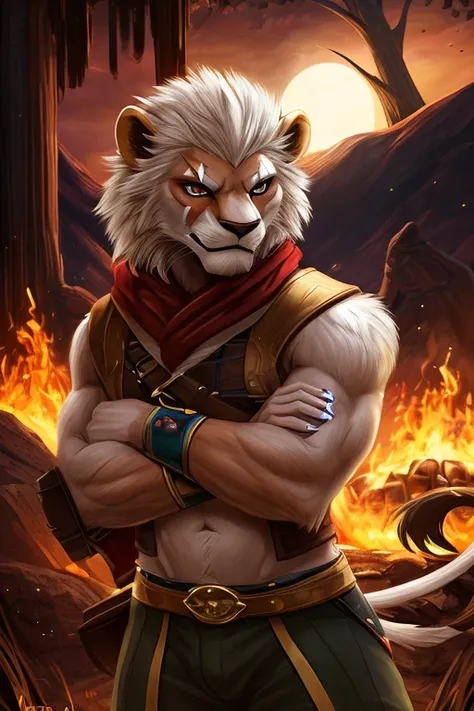 lion tebaxi, berserker, monster hunter, vest, 19, scar on face