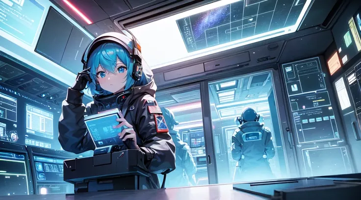 ​masterpiece:1.4, Futuristic science fiction,Looking out the window of the space station、Beautiful Galaxy:1.2, science fiction on night background,SF control room:1.1, Neon and energetic atmosphere:1.2)) ,((Galaxy))