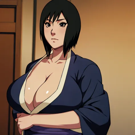 shizune_naruto, huge_breasts, standing, solo, sundress, masterpiece, best quality, detailed face, detailed eyes, highres,