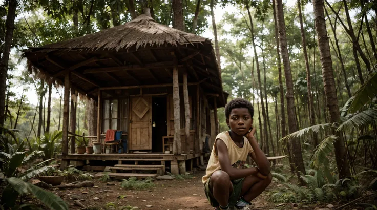 Photography of a 12-year-old boy named Ati, living in a primitive forest in bold