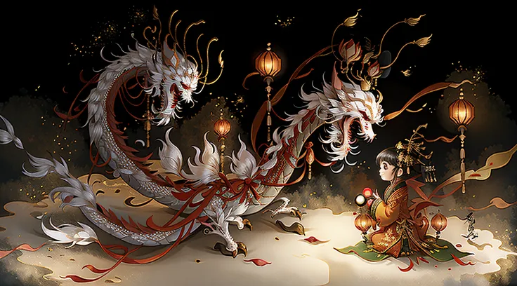 Chinese New Year, festivity, drak, chinesedragon, tchibi,  lanterns