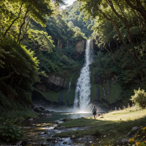 Challenging but rewarding hiking trails, showcasing their natural beauty and the triumph of perseverance. The image, a vivid photograph, captures winding paths through lush forests and rocky terrains, as rays of golden sunlight penetrate the dense canopy. ...