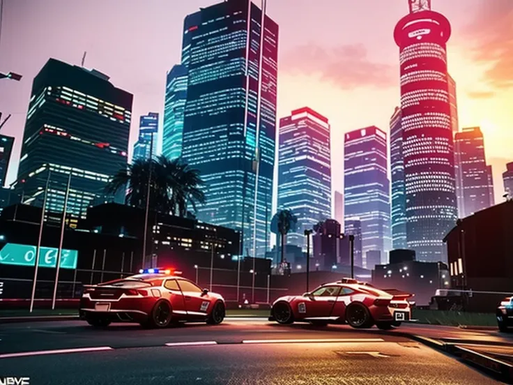 the man in a vibrant cityscape,futuristic vehicles and buildings,neon lights,fast-paced action,high-tech weaponry,explosions,gritty and edgy atmosphere,highly-detailed graphics,immersive open world,exciting car chases,crime and gangster themes,urban chaos,...