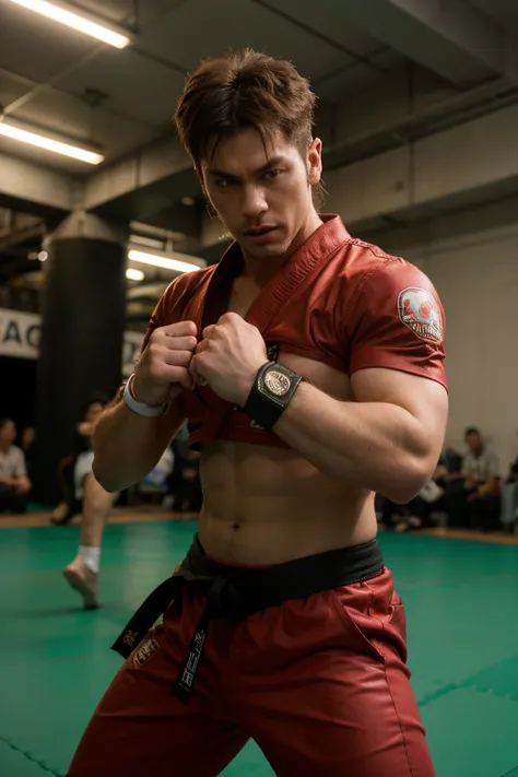 Paul Phoenix from Tekken is known for his [distinctive red gi] and [spiky hairstyle], representing his martial arts prowess and iconic appearance in the game.