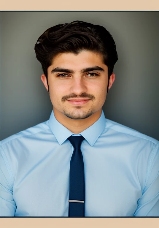 a boy with small beard hair sitting in dark realistic with dark blue shirt