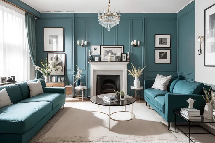 a living room in a very large apartment,bookshelf, (installation art: 1.2) , soft lighting, art arrangement, depth of field, blu...