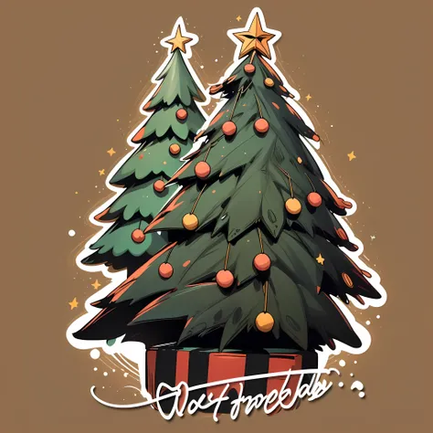 One sticker, Christmas tree, Background with,solid color backdrop，without background