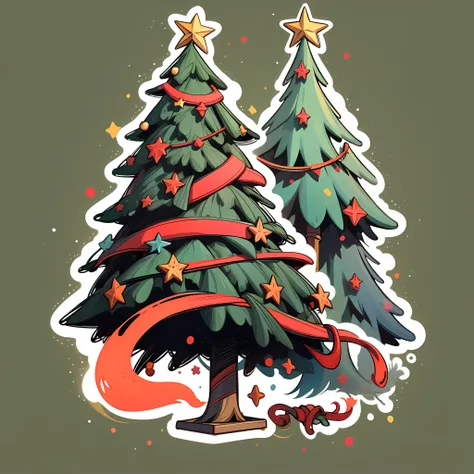 One sticker, Christmas tree, Background with,solid color backdrop，without background