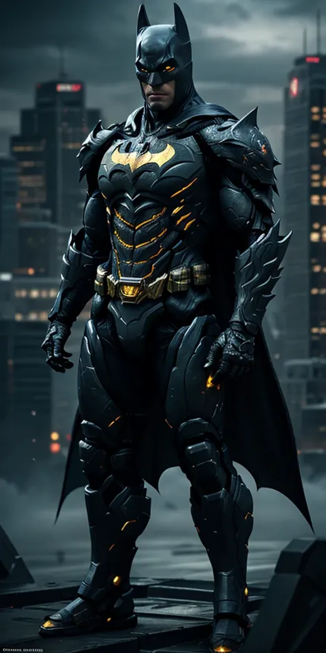 batman  standing on top of the building in gotham city at night, badass suit batman, ornate hitech batman armor, 8 k high detail...